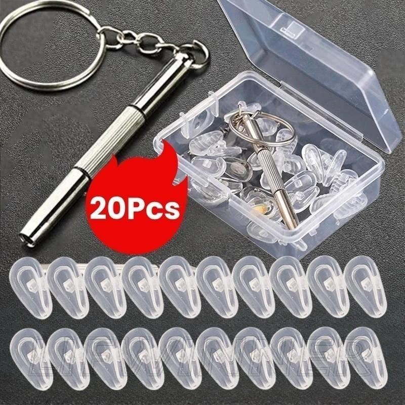 20PCS ชุดแผ่นรองจมูกน็อตสกรู - แบบพกพา, เครื่องมือซ่อมแว่นตา, ถาดจมูกซิลิโคน, ไขควง, ถาดจมูกแว่นตา, แว่นตาสายตาสั้น, แว่นตา