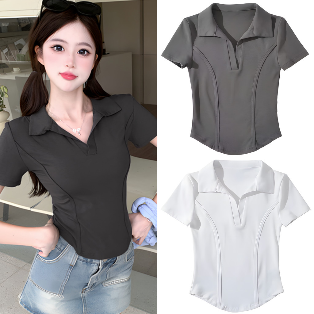 SuySuy พร้อมส่ง เสื้อโปโล สำหรับผู้หญิง แฟชั่นใหม่ล่าสุด สไตล์เกาหลี ทรงเข้ารูป ยอดฮิต