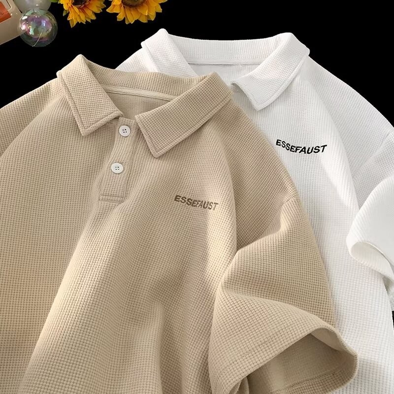 เสื้อยืดแขนสั้นลําลอง แบบครึ่งแขน ทรงหลวม ลายวาฟเฟิล เหมาะกับฤดูร้อน สไตล์สตรีท สําหรับผู้ชาย - รูปที่ 2