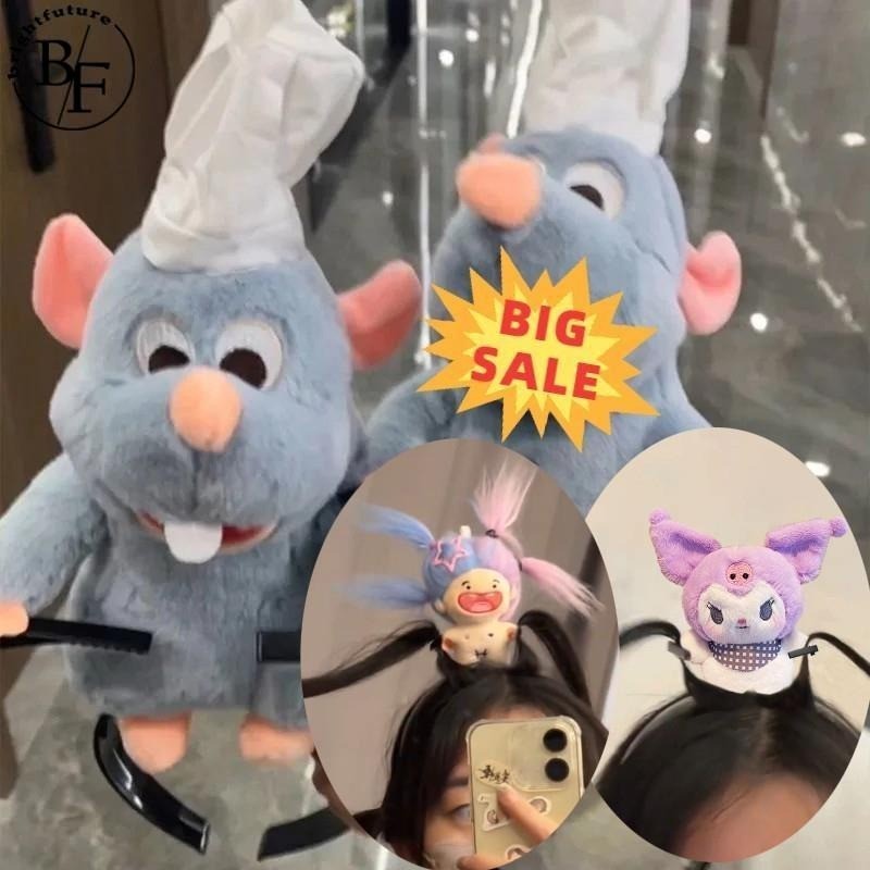 Ratatouille Hairband การ์ตูน Kuromi Cinnamoroll Melody ตุ๊กตา Plush แถบคาดศีรษะภาษาฝรั่งเศสคํากว้าง Hairpin Photo Headdress ความคิดสร้างสรรค์สาวของขวัญ