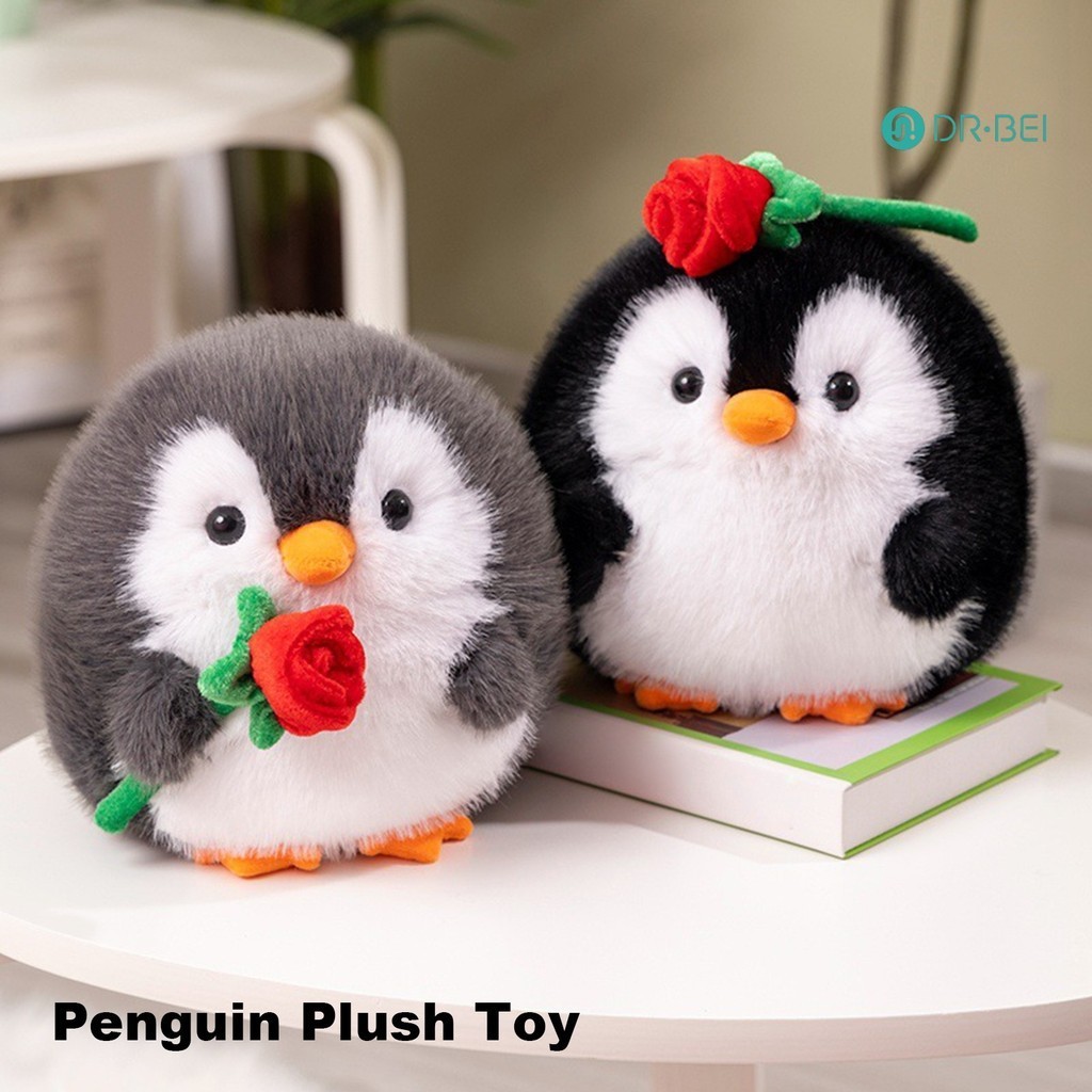 Dr.bei การ์ตูนเพนกวินของเล่นตุ๊กตาดอกกุหลาบสัตว์ Plushie ตุ๊กตา Comfort หมอนตุ๊กตาโฮมออฟฟิศตกแต่งห้องนอนเด็กผู้ใหญ่ของขวัญวันเกิดคริสต์มาส