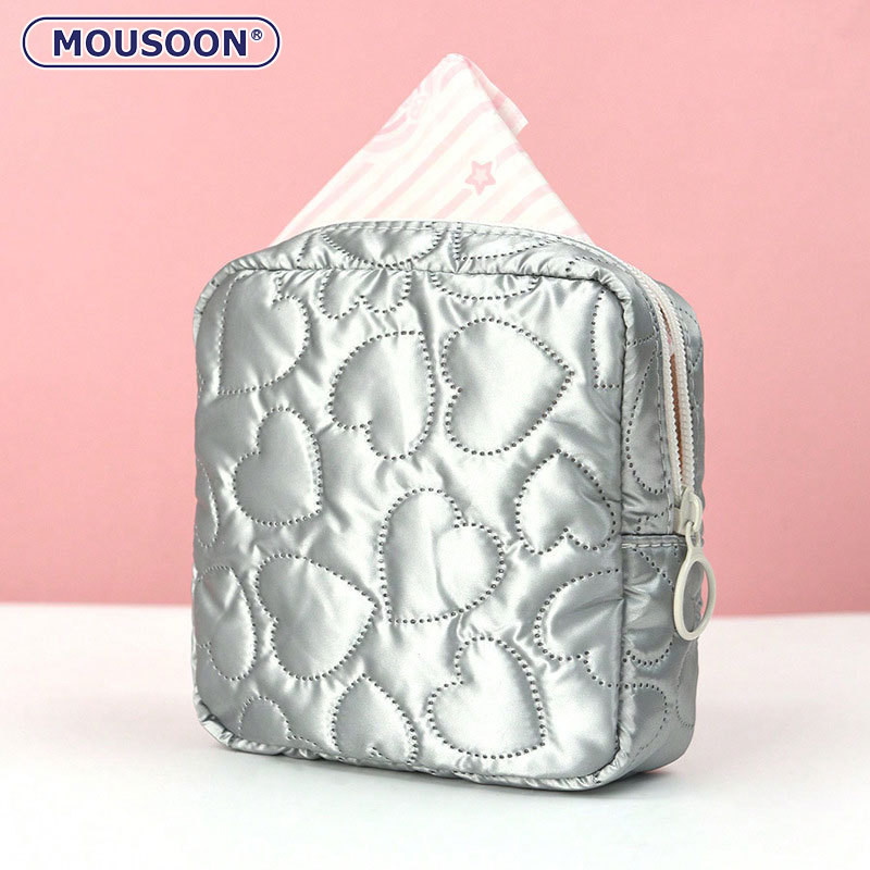 Mousoon กระเป๋าเก็บของผู้หญิง Y2K Macaron สีลูกกวาดกันน้ําน่ารักนักเรียนแบบพกพามินิ PU รักผ้าอนามัยมือถือกระเป๋าแต่งหน้า
