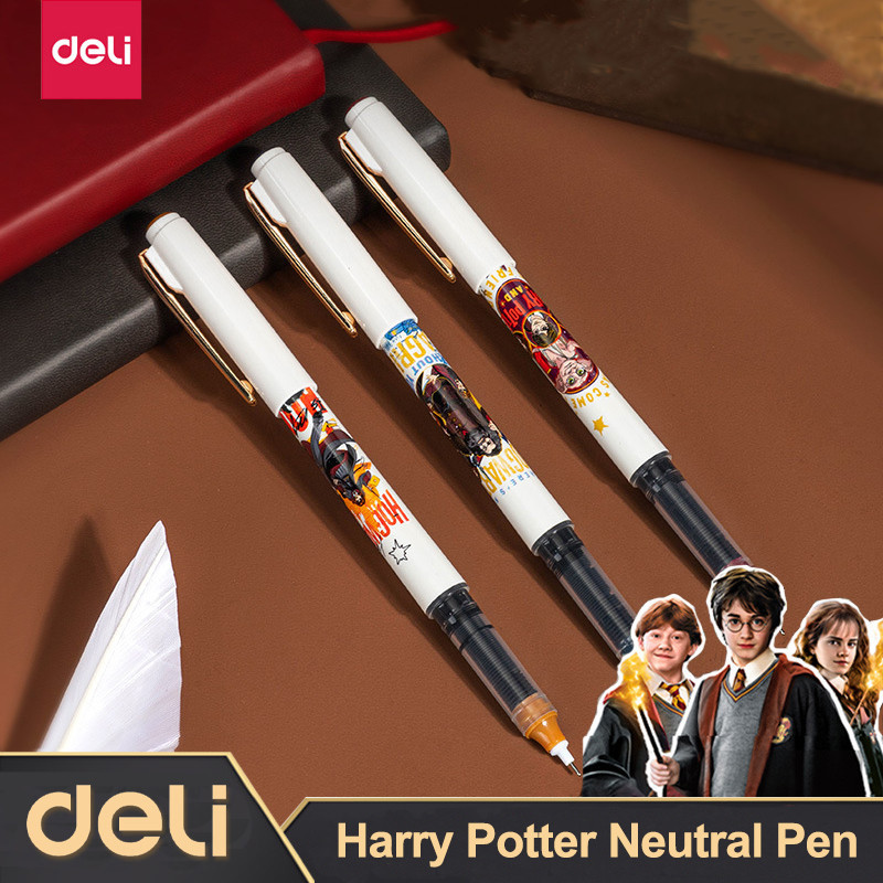 1pcs Deli S1632 x Harry Potter Co branded Character Theme Series Straight Liquid Ball Pen 0.5mm Full Needle (สีดํา) - เปลี่ยน Core