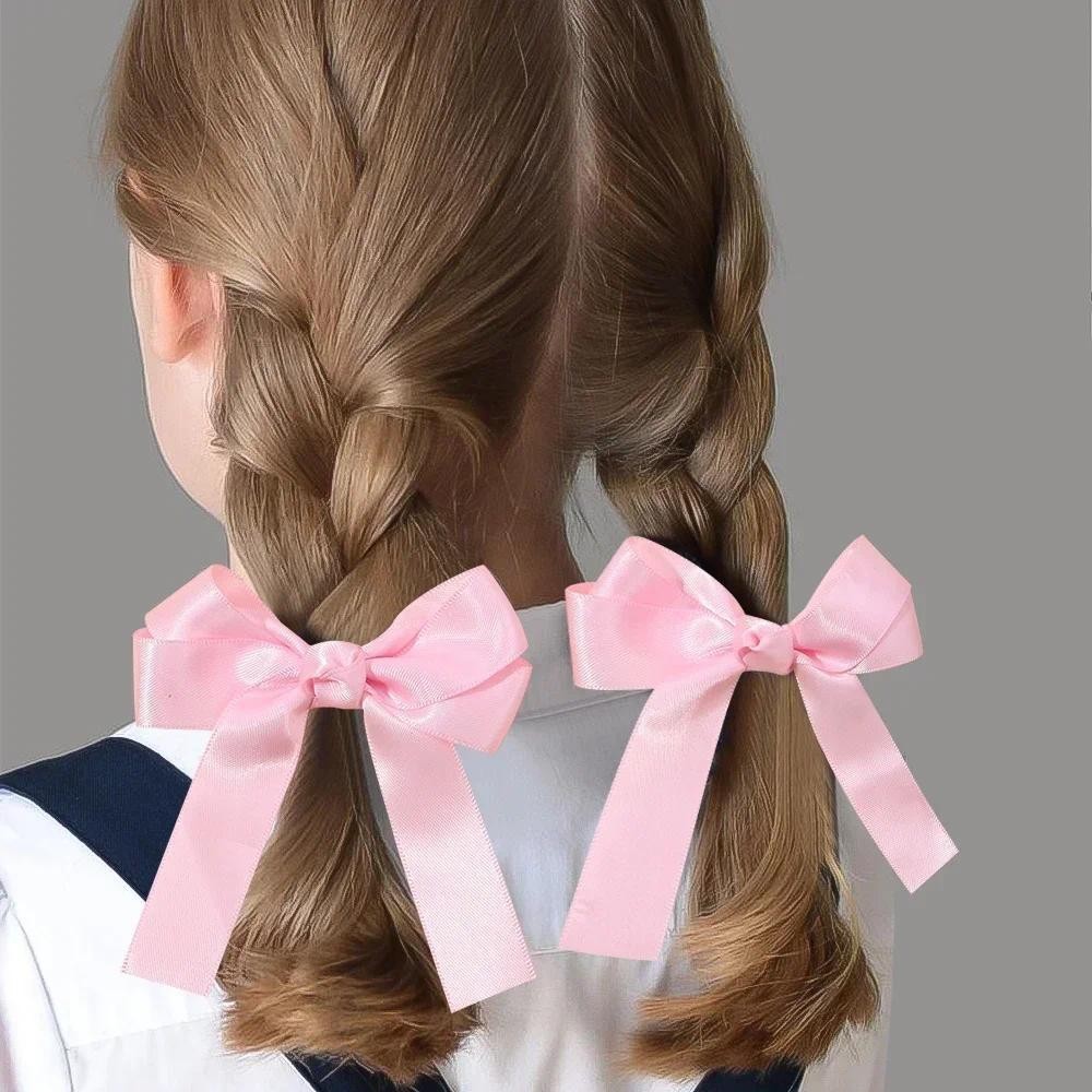 2pcs สีทึบ Bowknot คลิปผมสําหรับเด ็ กริบบิ ้ น Bows Hairpins สาว Boutique อุปกรณ ์ เสริมผมขายส ่ ง - รูปที่ 2