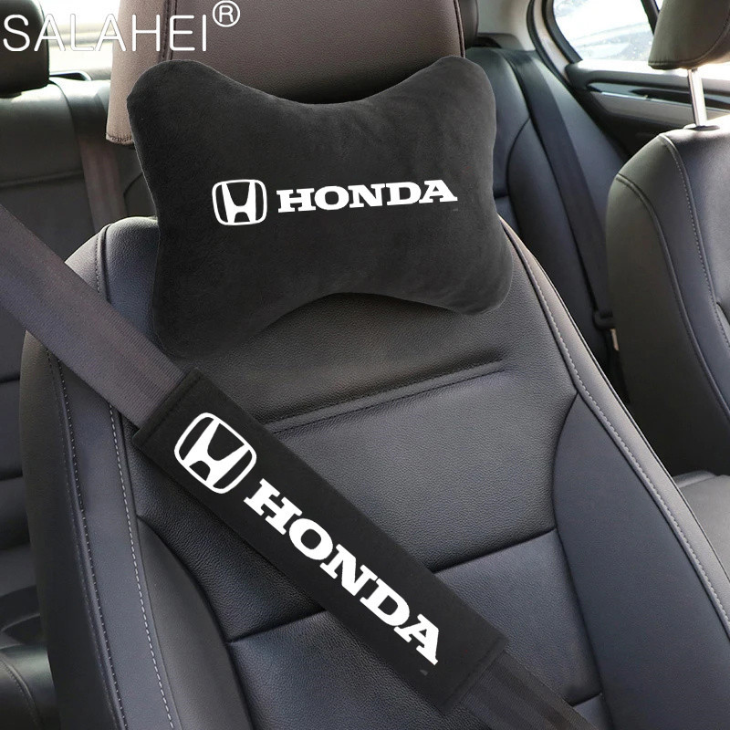 สําหรับ Honda Mugen Power Civic Accords CRV Hrv Jazz CBR VTEC VFR หนังนิ่มรถภายใน Headrest หมอนรองคอเข็มขัดนิรภัยอัตโนมัติไหล่เบาะ Pads
