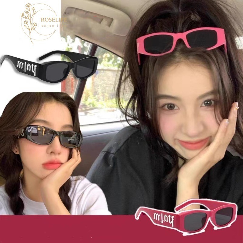 Roselife Retro Hip-hop Punk สีดําสีชมพูสี่เหลี่ยมผืนผ้ากรอบ Unisex ป้องกันรังสีแว่นตากันแดดสําหรับผู้หญิงผู้ชาย Street Photo ขับรถแว่นตา Shades UV400 ป้องกัน Pop Vacation แว่นตา