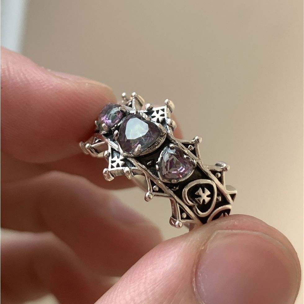 S925 เงินสเตอร ์ ลิง Zixia Fairy Cross Heart Stone เปิดแหวนหญิงการออกแบบความสนใจพิเศษขั ้ นสูงสไตล ์ เย ็ น