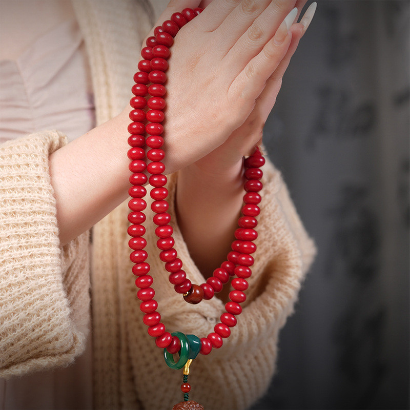 สีแดง Bodhi Abacus ลูกปัด 108 สร ้ อยข ้ อมือหญิง Multi-Circle High-End Wenwan พุทธลูกปัด Pi