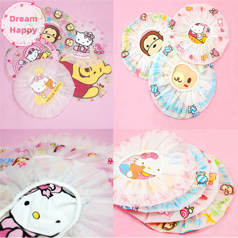 Dreamhappy การ์ตูนหมวกอาบน้ํากันน้ําหมวกผู้หญิงกันน้ํายืดหยุ่นลูกไม้หมวกอาบน้ํา TH