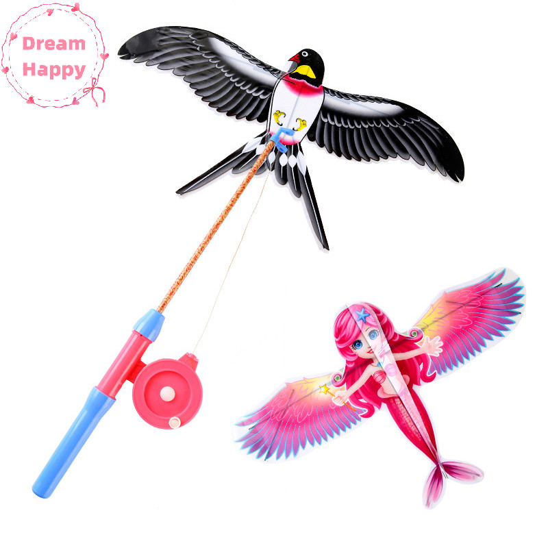 Dreamhappy การ์ตูนเด็ก Kite มินิของเล่นพลาสติก Kite + 40 ซม.เบรคมือตกปลา Rod ของเล่น TH