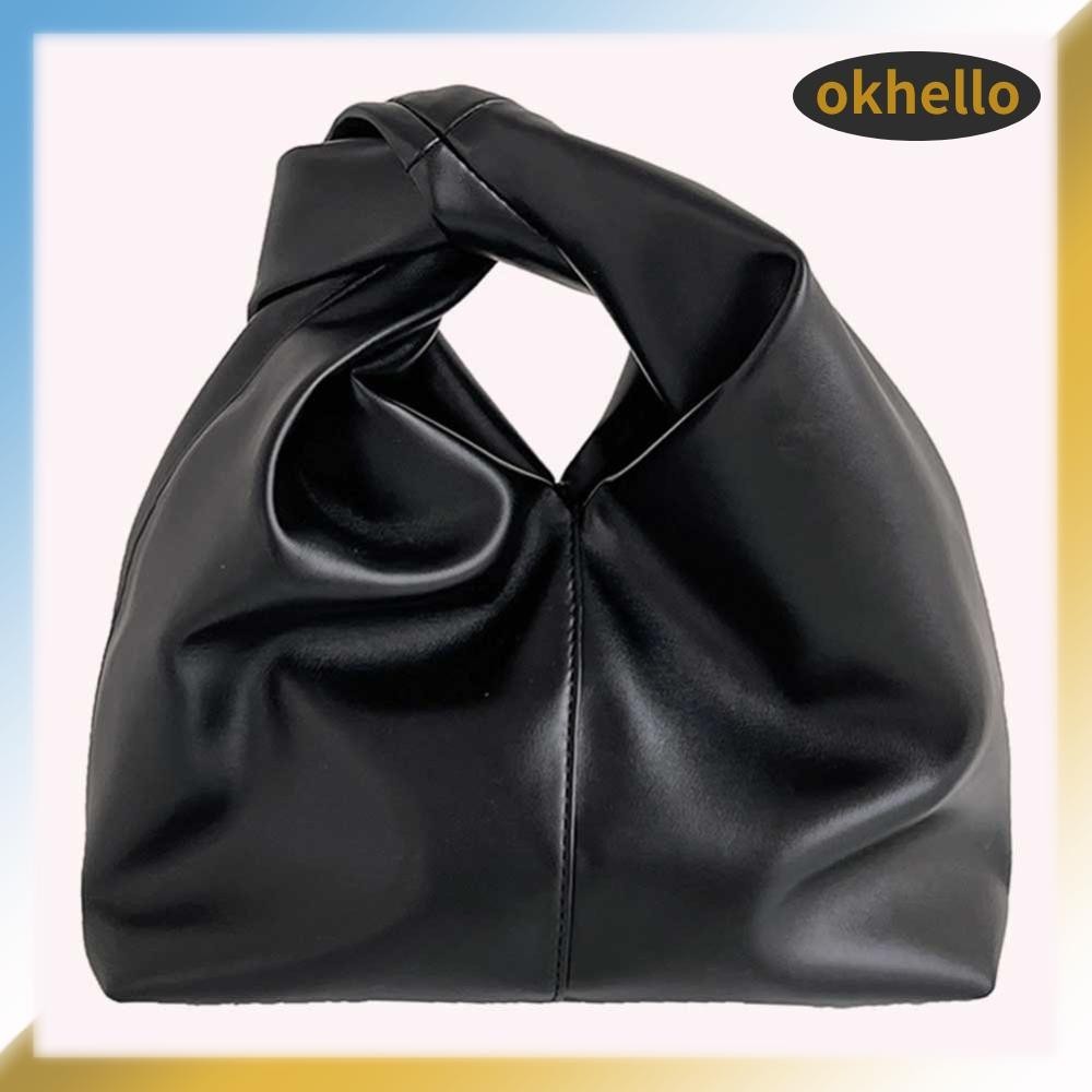 [Okhello.th ] Women Knotted Handle Handbag PU Leather Pleated Cloud Bag Daily Bag for Ladies