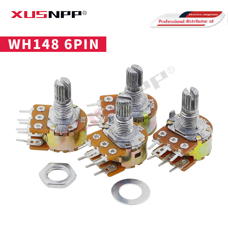 5pcs B1K B2K B5K B10K B20K B50K B100K B500K B1M 6Pin Shaft WH148 15MM Potentiometer 1K 2K 5K 20K 50K