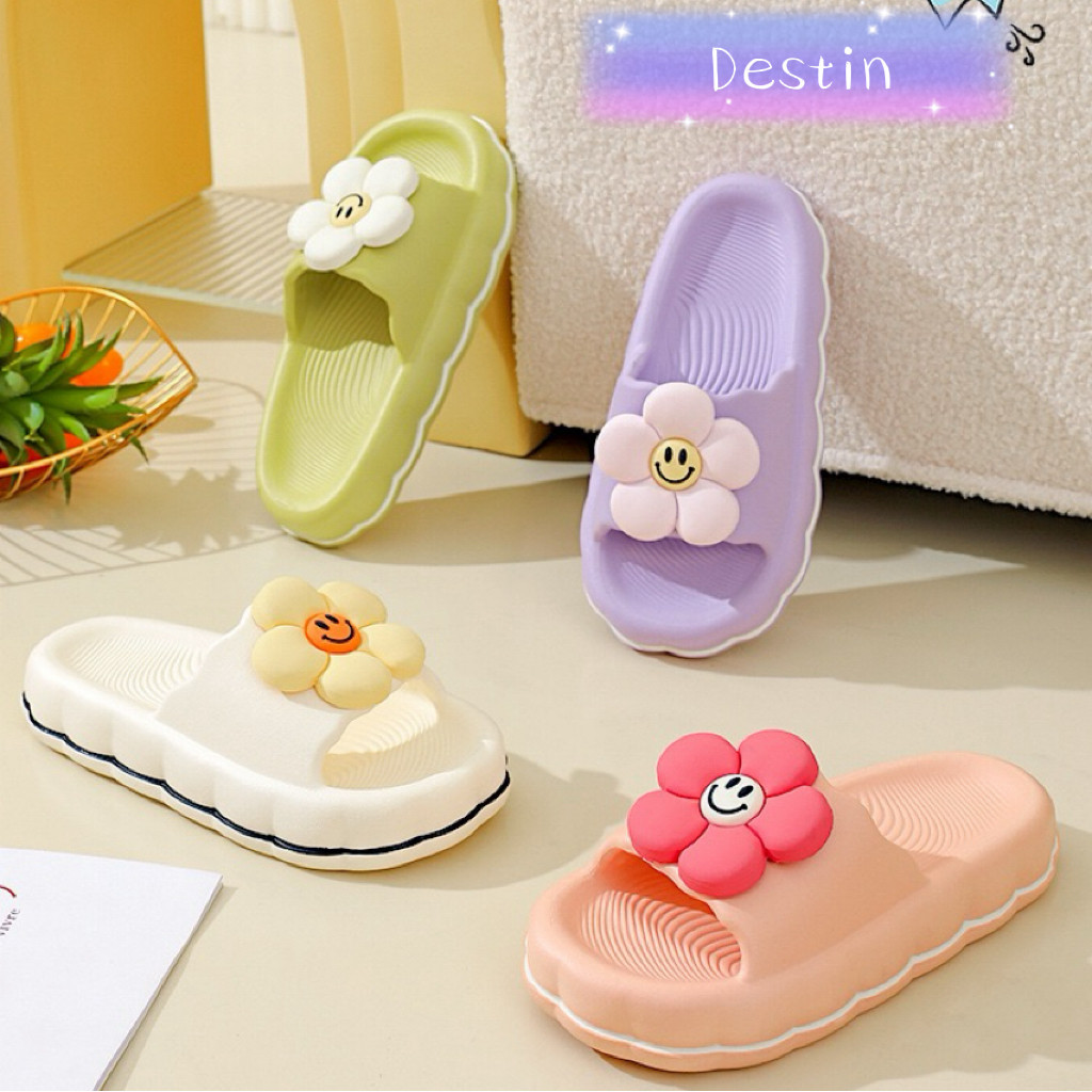 Destin🩰พร้อมส่งจากไทย🛒   (LT-2266) รองเท้าแตะสวม ดีเทลหยัก รูปดอกไม้น่ารัก สีสันสดใส