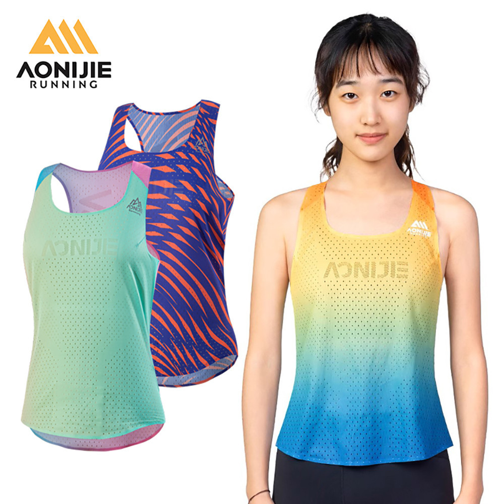 Aonijie FW5156 เสื้อกล้ามผู้หญิงs เสื้อยืดแขนกุดฤดูร้อนกีฬากลางแจ้งแห้งเร็วเสื้อกั๊กไม่รู้สึก