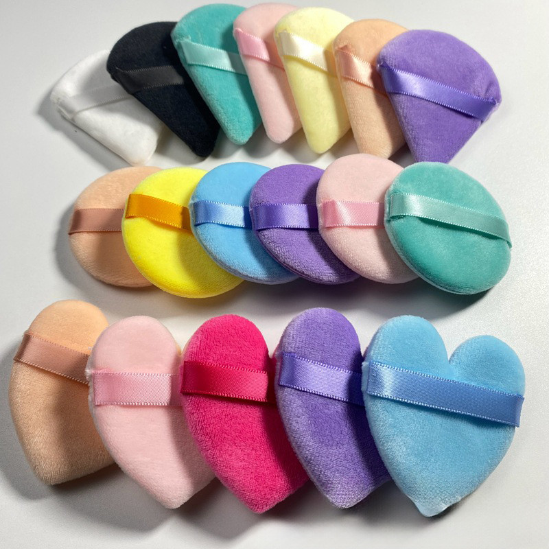 แต่งหน้าพัฟกํามะหยี่แป้งพัฟผ้าฝ้าย Velour แป้งพัฟรูปหัวใจพร้อมฟองน้ําสายรัดเครื่องมือแต่งหน้า