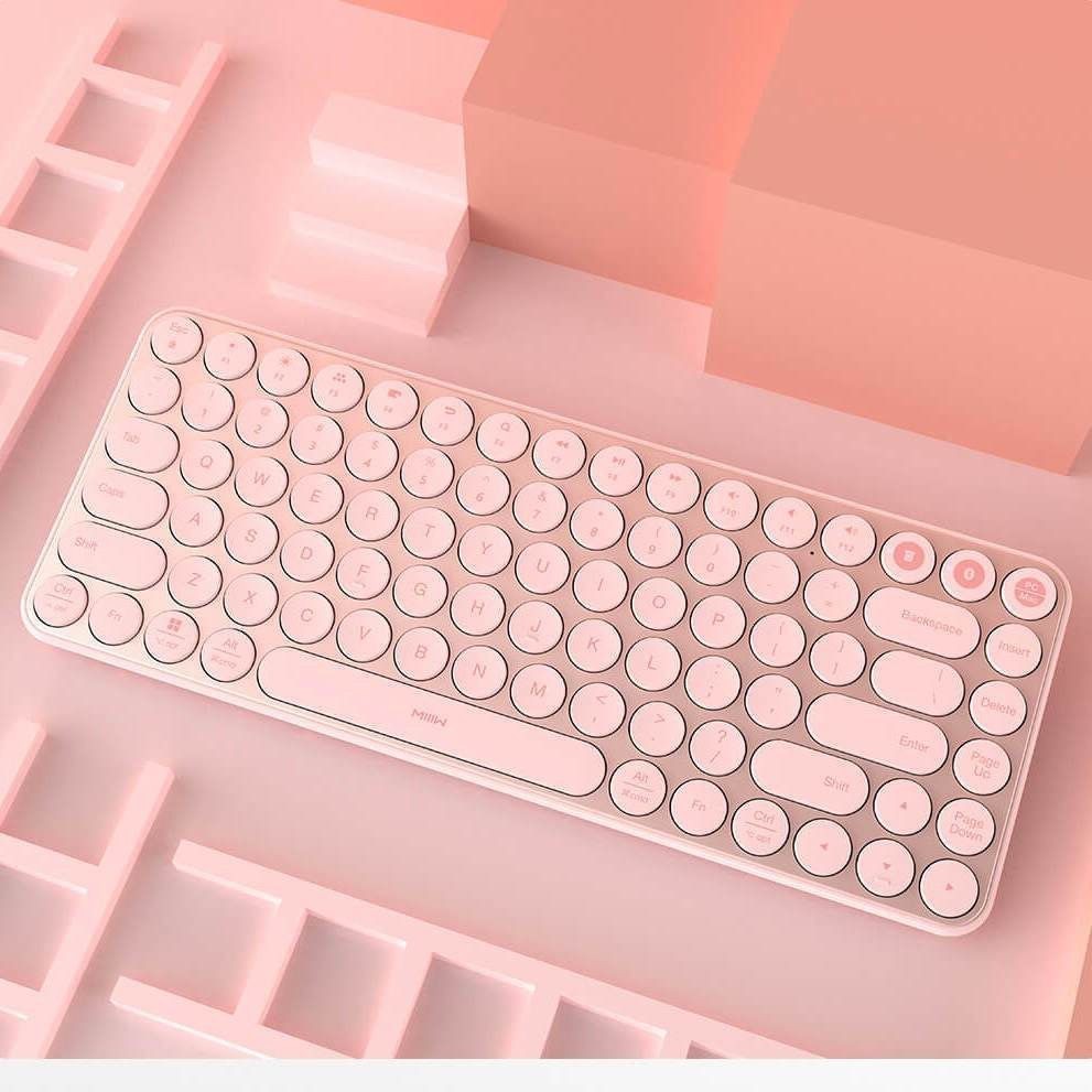 ขายหมดทันที,Miwu Bluetooth Dual Mode Keyboard 85 คีย์บอร์ดไร้สายสีชมพู Universal