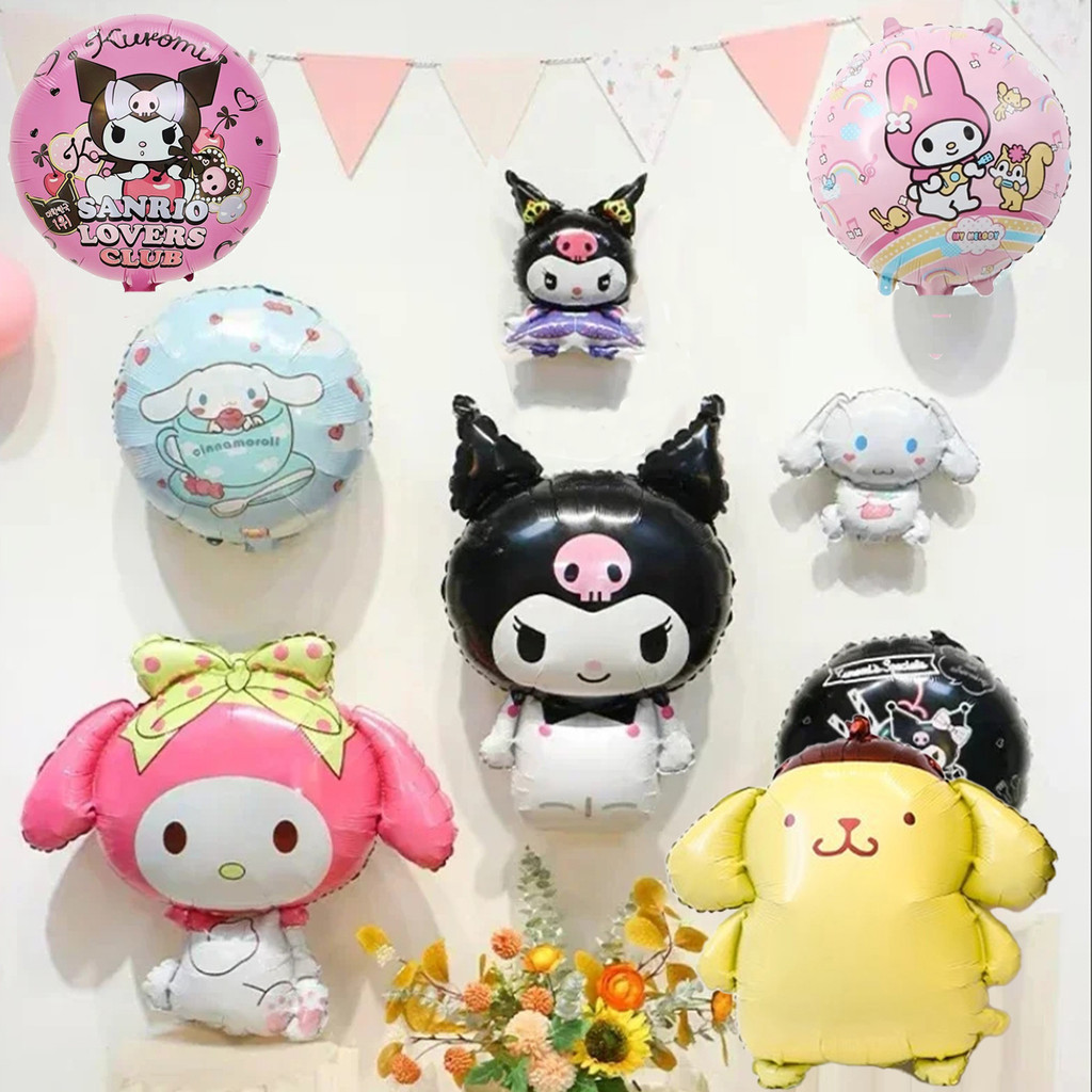 Kawaii Sanrio ลูกโป่งน่ารัก Hello Kitty My Melody Kuromi Cinnamonroll อะนิเมะการ์ตูนวันเกิดตกแต่งพื้นหลังของเล่นของขวัญ