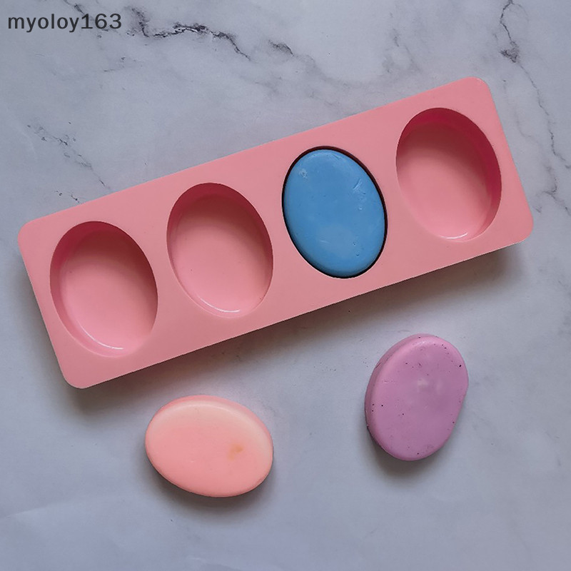 Myoloy แม่พิมพ์ซิลิโคนสบู่ 4 หลุมรูปไข่ DIY สบู่ทํา Mould โฮมเมด Mould ตกแต่งพุดดิ้งช็อกโกแลตเค้กเบเกอรี่แม่พิมพ์ TH