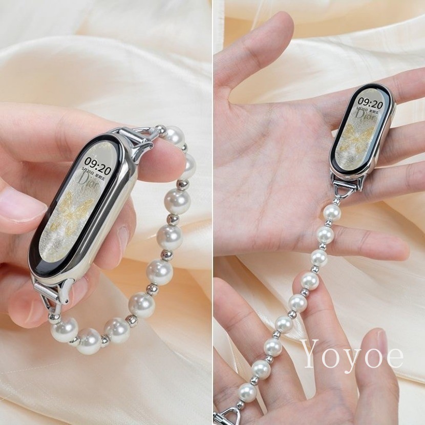 สาวสายมุกสีขาว สําหรับ Xiaomi Watch 10/9/8/7/5/6/4/3 สร้อยข้อมือประดับข้อมือ สายนาฬิกาข้อมือ