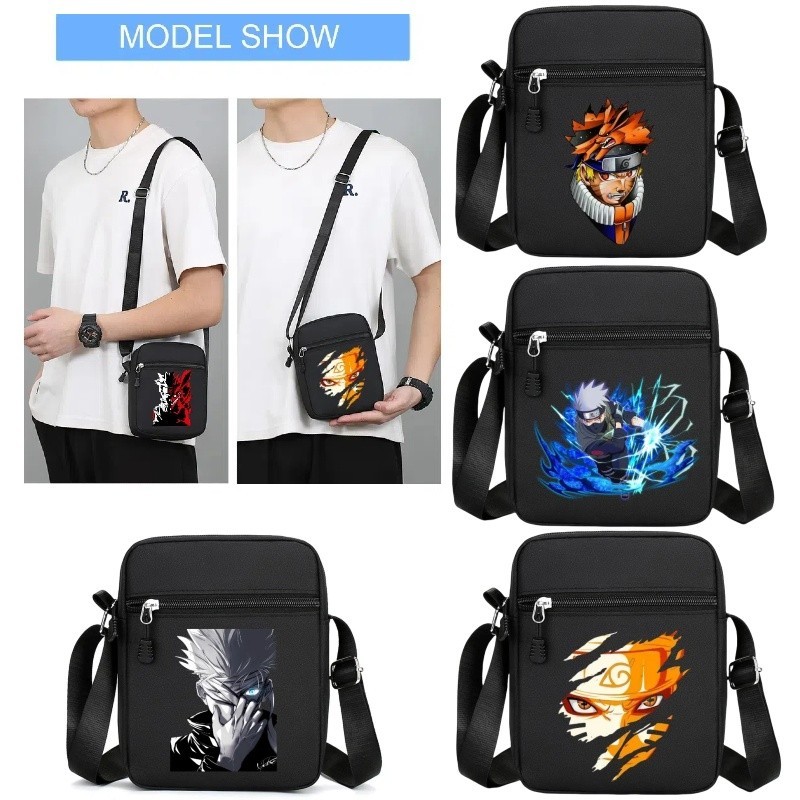 ใหม่ Naruto Crossbody Bag Sasuke Naruto พิมพ์สแควร์แฟชั่นผ้าใบกระเป๋าผู้ใหญ่และเด็ก Multi functional Storage กระเป๋าของขวัญ