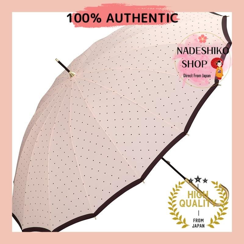 【Direct from Japan】【2024】Wpc. Rain umbrella Long umbrella 16 rib pin dot Pink for both sunny and rainy days 55cm large ladies umbrella with sturdy, stylish, cute, elegant, feminine, gold handle Polka dots suitable for commuting, going to school, and women