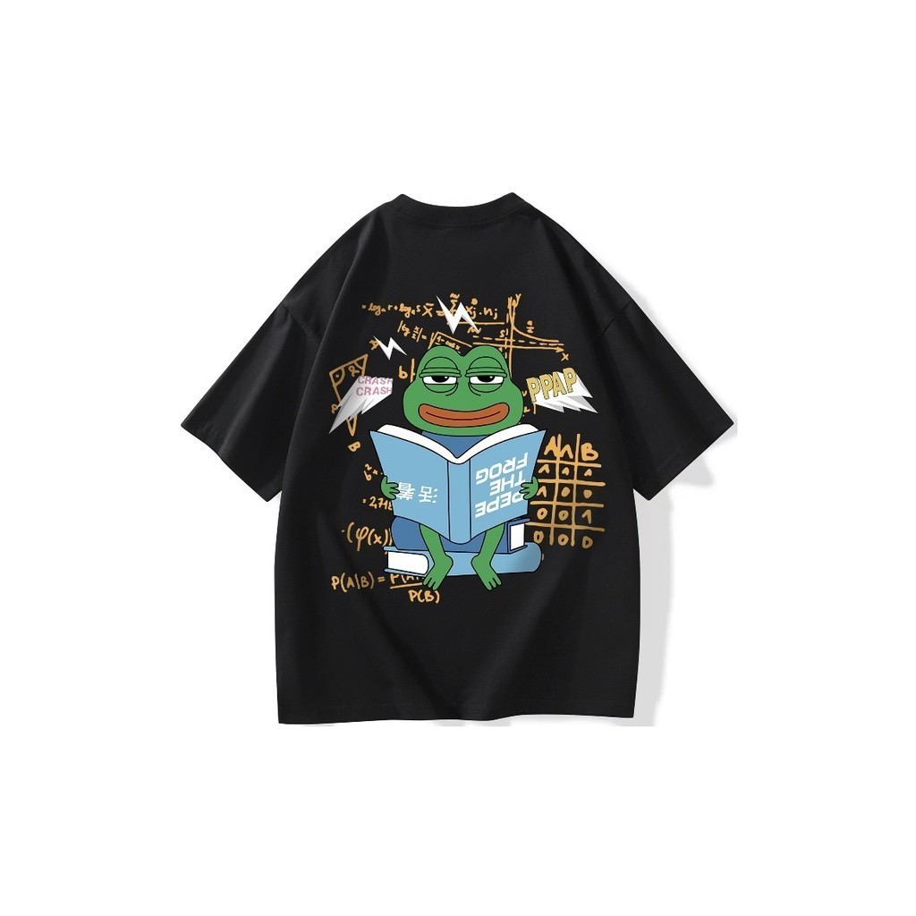 [100% Cotton] เสื้อยืดคอกลม แขนสั้น พิมพ์ลายการ์ตูนกบ pepe the frog ลําลอง แบบสวมหัว สําหรับผู้ชาย และผู้หญิงสามารถปรับแ