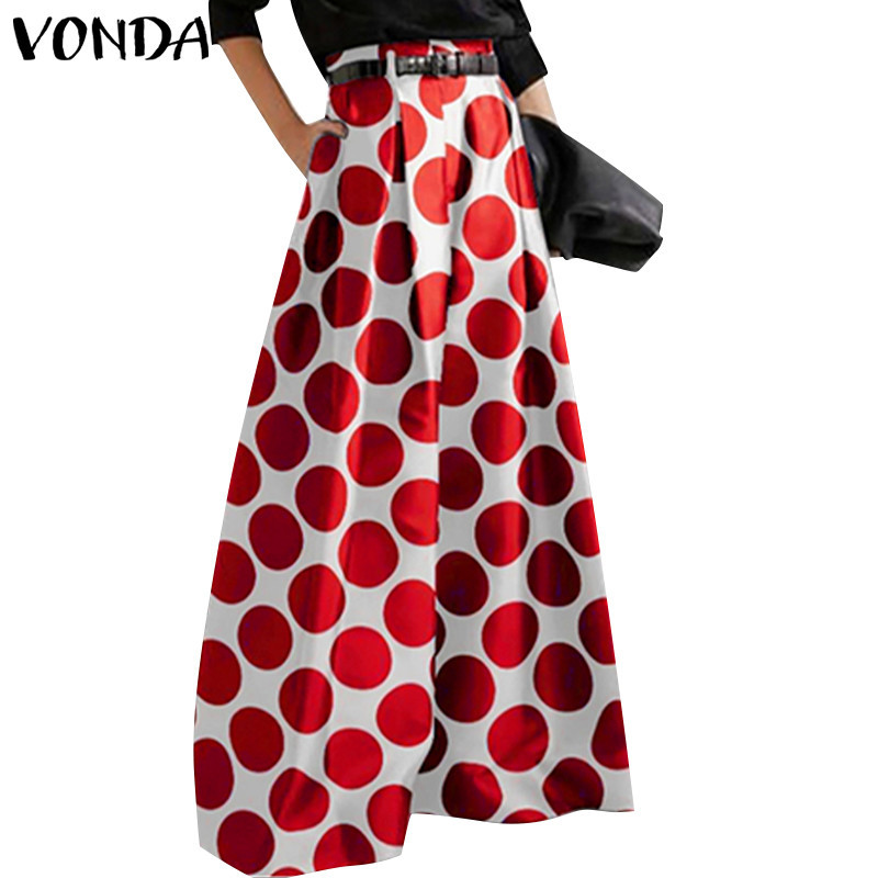 Vonda ผู้หญิงวินเทจเอวสูงกระเป๋า Polka Dot Flare แฟชั่นกางเกง
