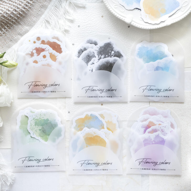 Wei 10 ชิ้น [ชุดสีไหล] ความงาม Journal สติกเกอร์ Washi สติกเกอร์กระดาษ Scrapbooking วัสดุสมุดภาพชุด