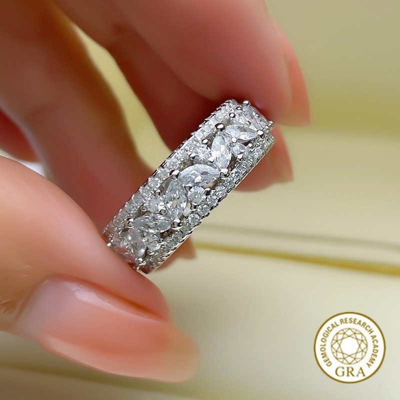 [ใบรับรอง Gra ฟรี] แหวนวินเทจ Moissanite แบบใบไม้กว้างส่วนบุคคล