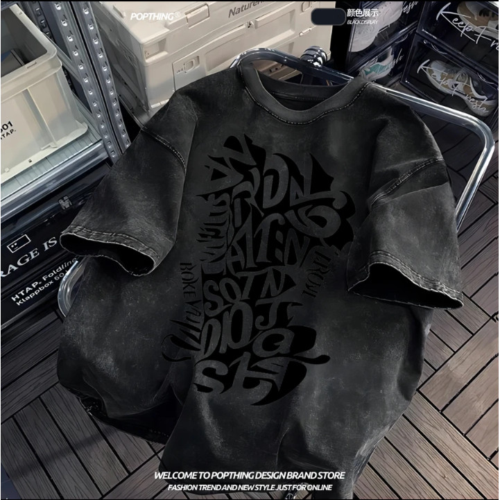 CC chao（ จัดส่งตลอด 24 ชั่วโมง ）S-XXXL เสื้อยืดฟอก oversize ผ้าคอตตอน แฟชั่น สไตล์ฮิปฮอป เรโทร Y30254