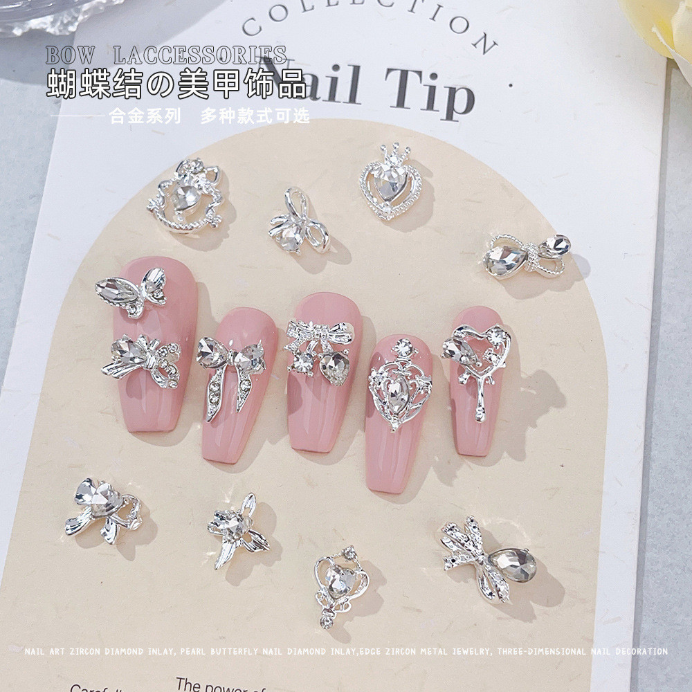 10pcsnew alloy bow beauty Armorเครื่องประดับSuperระยิบระยับผีเสื้อขนาดเล็กรักเล็บเพชรเผ่าเล็บ
