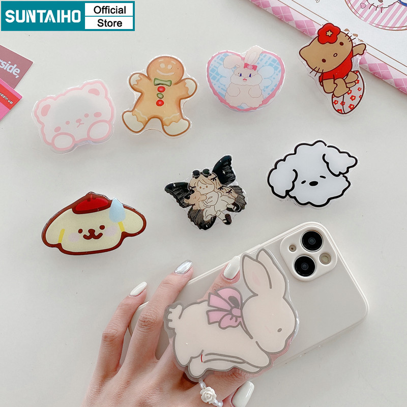 Suntaiho Coquette Creative Glossy 3D Bow Bunny Love Heart ดอกไม้ผู้ถือโทรศัพท์ขาตั้งพับนิ้วมือโทรศัพท์ Grip Universal Scalable