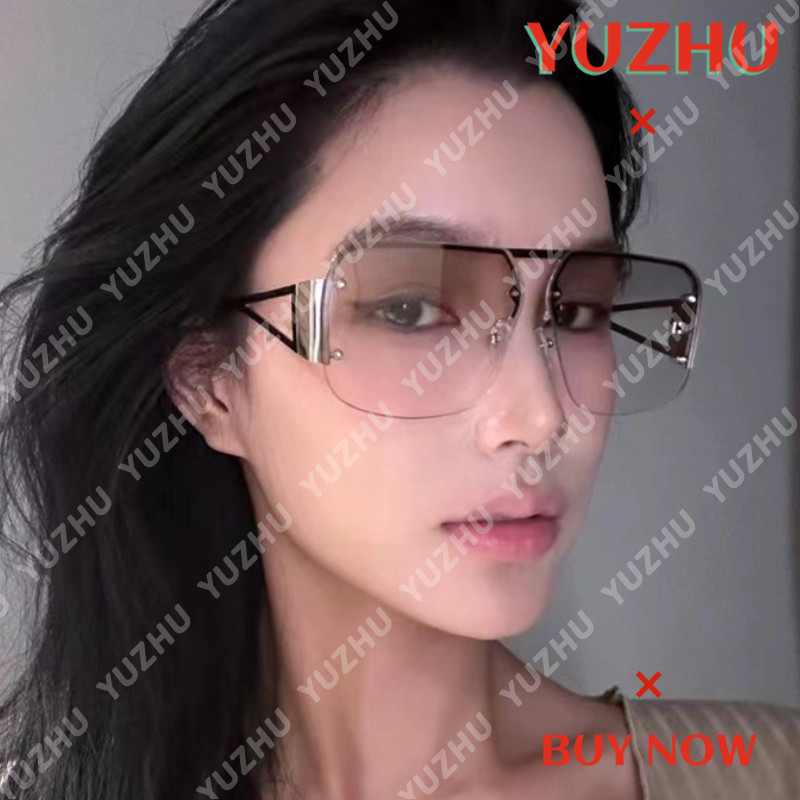 (YUZHU) แว่นกันแดดโลหะครึ่งกรอบ Aviator กรอบขนาดใหญ่แว่นกันแดดบังแดด