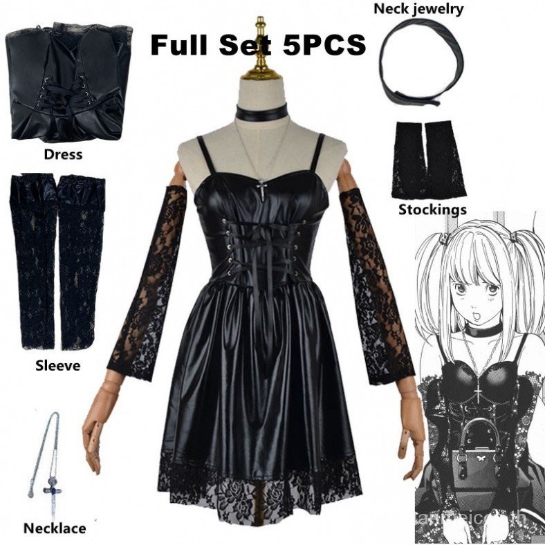 Death Note คอสเพลย์เครื่องแต่งกาย Misa Amane เลียนแบบหนังเซ็กซี่ชุด + เครื่องประดับคอ + ถุงน่อง + สร้อยคอชุด 24H SHIP