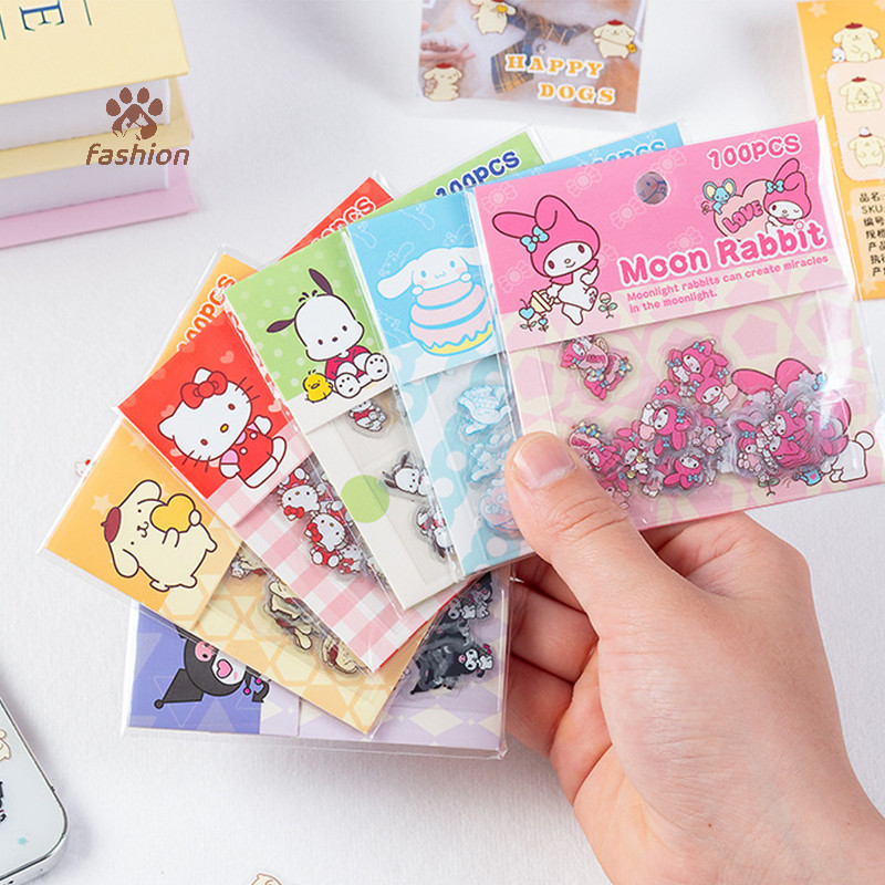 [แฟชั่น] 100 ชิ้นการ์ตูนน่ารัก Pochacco Kuromi Kt Cat Melody สติกเกอร์ Kawaii บัญชีมือตกแต่งสติกเกอร์กันน้ําของขวัญเด็ก {TH}