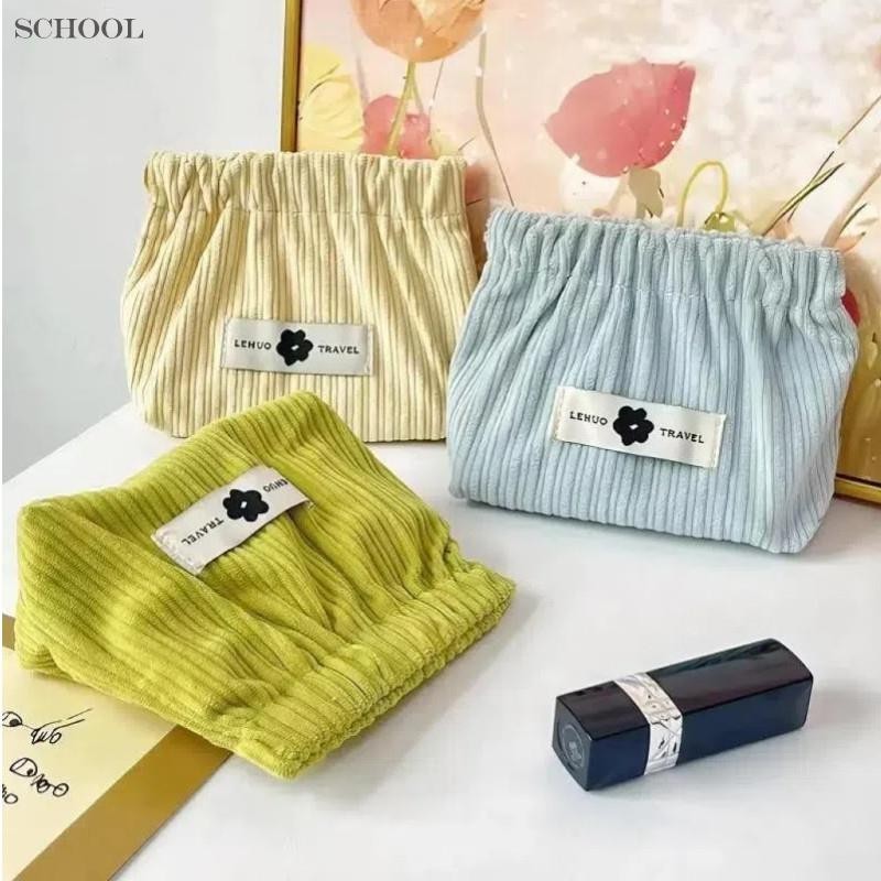 Corduroy กระเป๋ายืดหยุ่นกระเป๋าเครื่องสําอางขนาดใหญ่ความจุกระเป๋าเหรียญสําหรับแต่งหน้าลิปสติกหูฟังเครื่องประดับ Organizer
