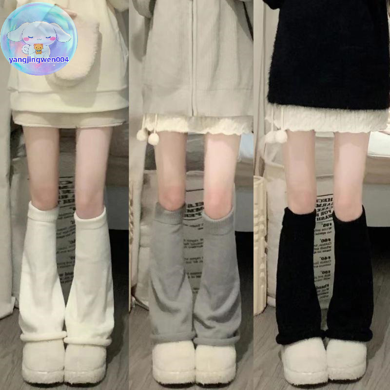 Yangwen ผู้หญิงกลางหมวกถุงเท้าขนสัตว์ถักเท้าแขนอุ่น Y2K ฤดูใบไม้ร่วงฤดูหนาวโครเชต์ Heap ถุงเท้า Boot Cuffs ถุงน่องขาอุ่น