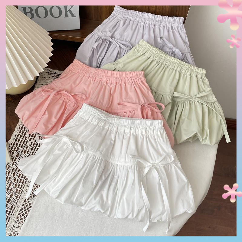 2024 Laced-Up Bowknot Flower Skirt All-Match Western Style กระโปรงเด็กอินเทรนด์พร้อมกางเกงนิรภัย