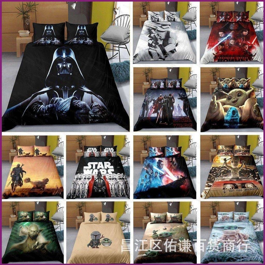 Star Wars 3 IN 1 ชุดผ้าปูที่นอนเด็ก Yoda ขนาดเดียวผ้านวมผ้านวมเด็กบ้านห้องนอนสบายล้างทําความสะอาดได้