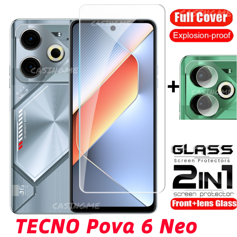 Tecno Pova 6 Neo 2024 ฟิล์ม 2 in 1 ป้องกันหน้าจอกระจกนิรภัยสําหรับ Pova 6 Pova6 Pro Neo Pova6Neo 4G 