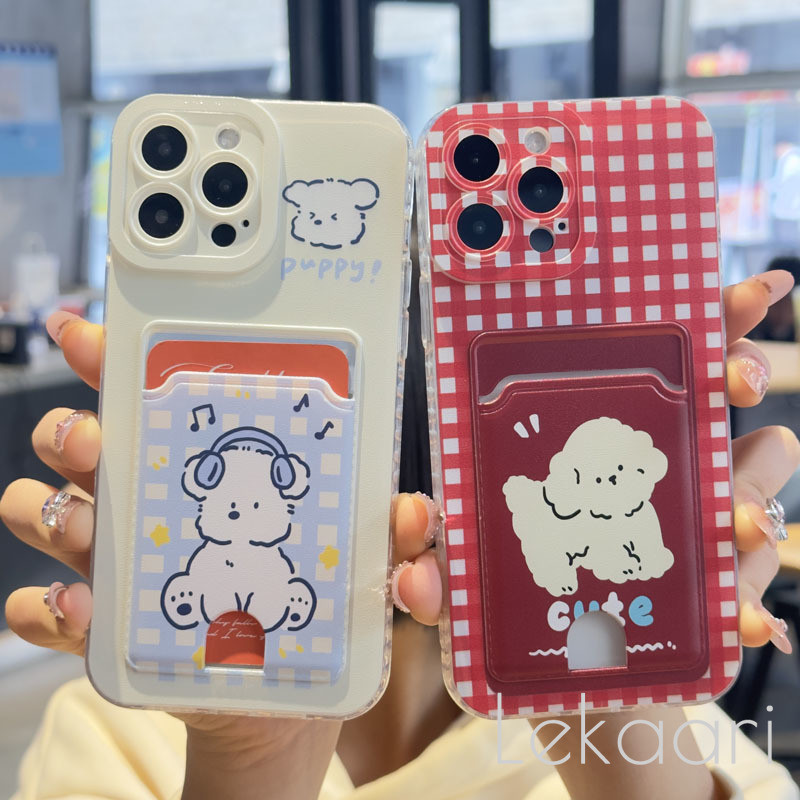 น่ารักตุ๊กตาสุนัขสําหรับ Xiaomi 14T 13T 11X Poco F4 X4 GT X3 NFC M3 F3 Pro 5G ซิลิโคนกระเป๋าสตางค์ปลอกสัตว์ผู้ถือบัตรฝาครอบ
