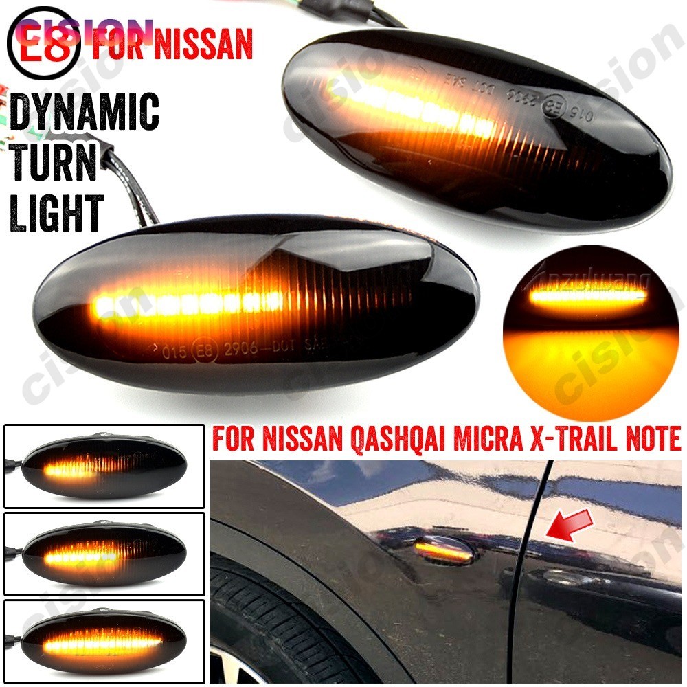 2 ชิ้นแบบไดนามิก LED Fender ด้านข้างไฟเลี้ยวไหลลําดับไฟแสดงสถานะสําหรับ Nissan Almera Grand Livina Navara D40 มีนาคม Micra Juke Leaf Tiida Pulsar X-trail NV200
