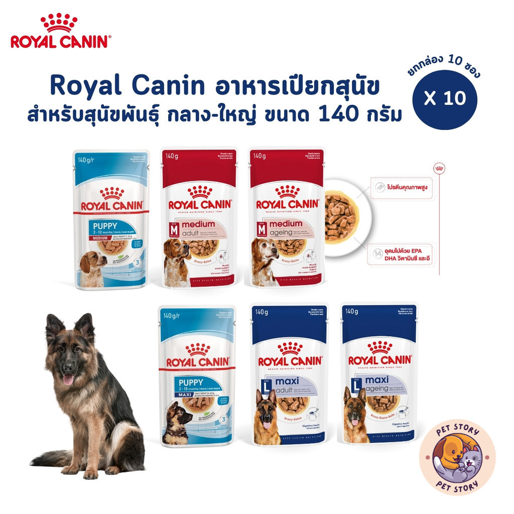 Royal Canin [ยกกล่อง 10 ซอง] อาหารเปียกสุนัข สำหรับสุนัขพันธุ์ กลาง-ใหญ่ ขนาด 140 กรัม