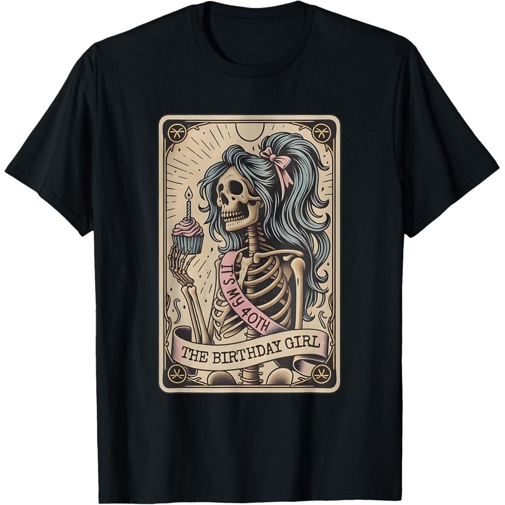 ItS My 40Th Birthday Tarot Card, Funny Skeleton Birthday T-Shirt เสื้อยืด Unisex