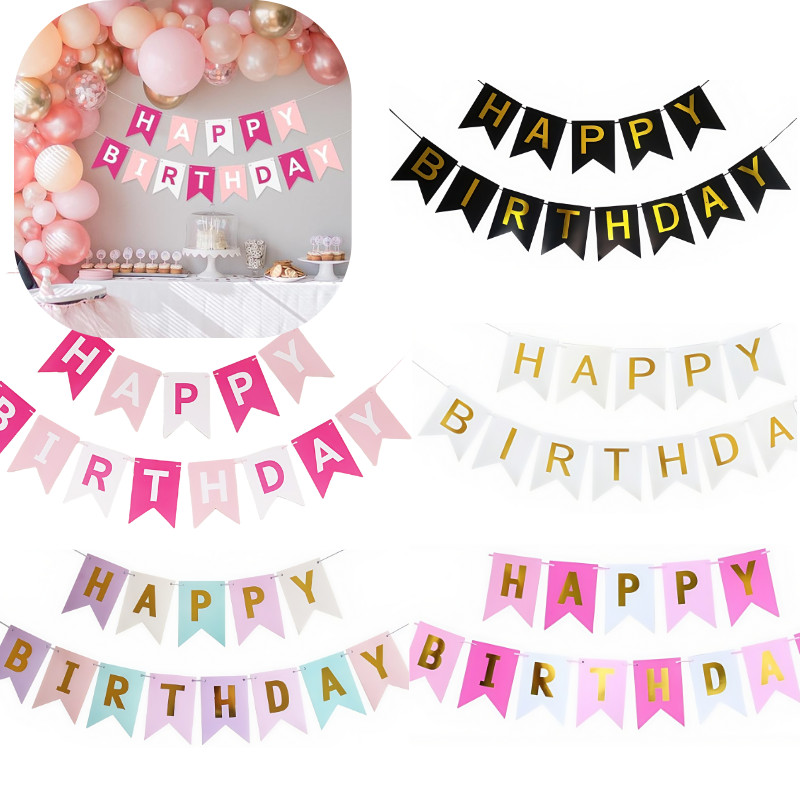 ส่งสินค้าทุกวัน แบนเนอร์วันเกิด happy birthday วันเกิดป้ายธง ของตกแต่ง วันเกิด ขนาด 5m ป้าย ป้าย แบนเนอร์