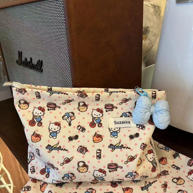 New Hello Kitty Clutch Storage Bag Cartoon Canvas New Large Capacity All-Match Travel Clutch