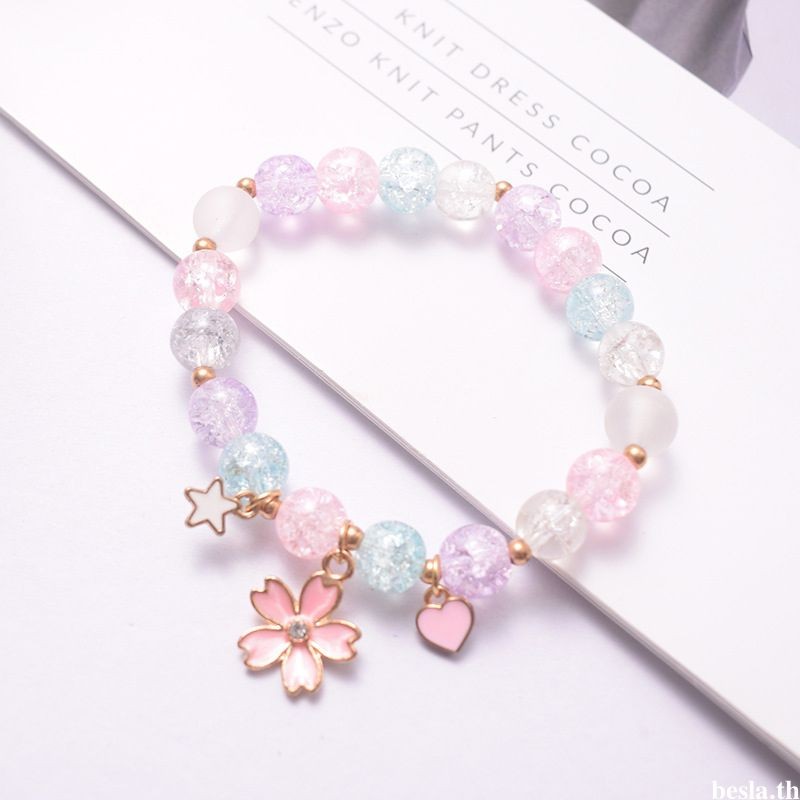 besla.th Cartoon Crystal Beaded Jewelry Female Alloy Colored Bracelet Student Glass Bracelet