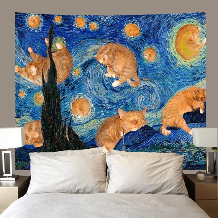 Agirl ผ้าพื้นหลังแมววินเทจภาพวาดสีน้ำมันศิลปะผ้าแขวนผนังห้องนอนแปลงเช่าหอพักภาพวาดตกแต่งพรม INS - รูปที่ 7