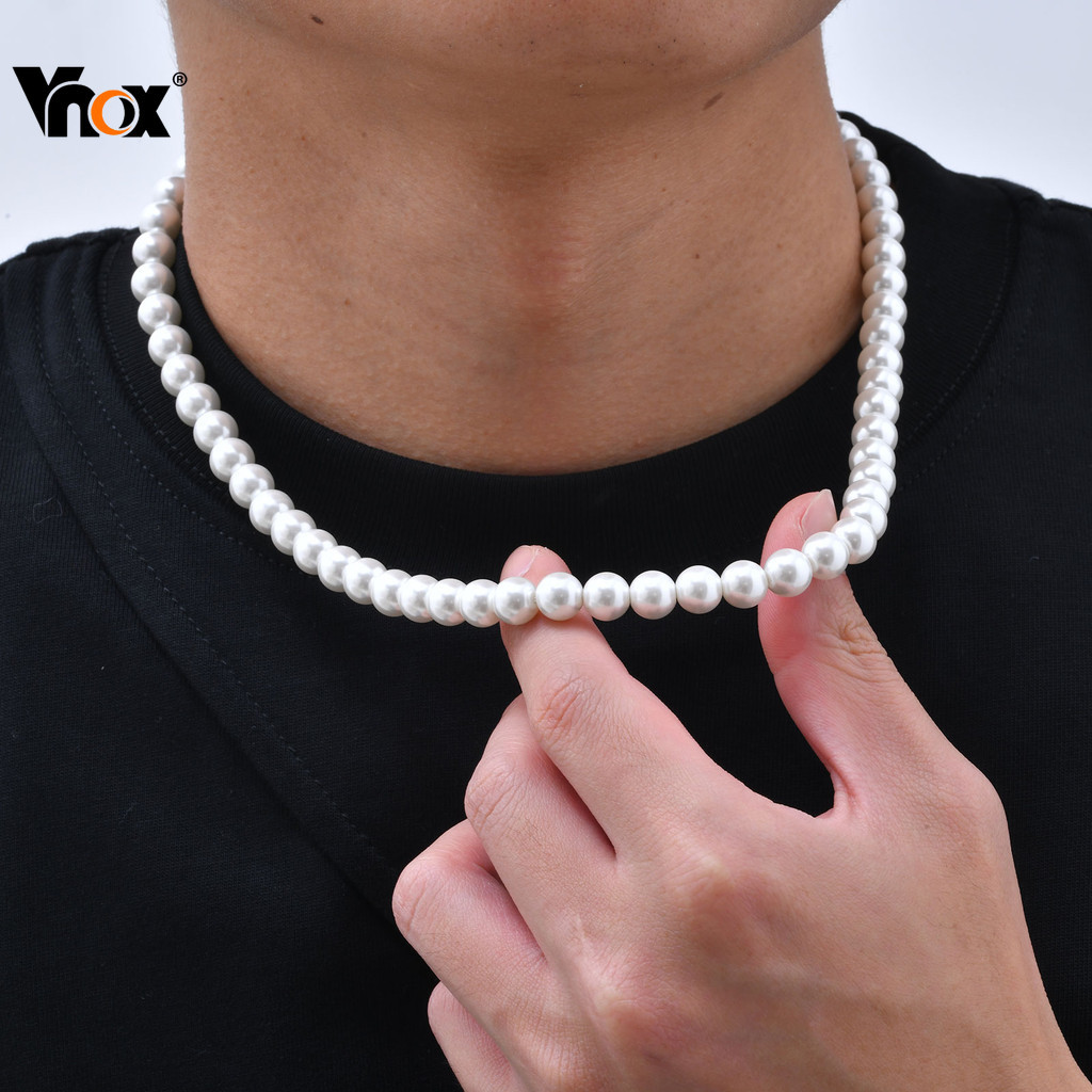 VNOX วีน็อกซ์ สร้อยคอมุกสแตนเลสสําหรับผู้ชายผู้หญิง