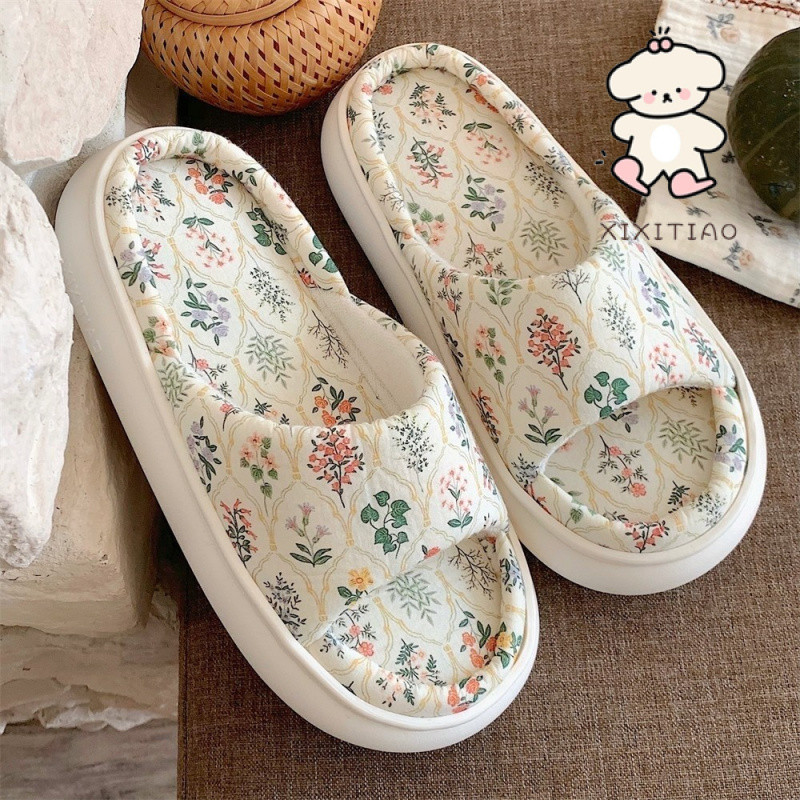 Xixtiao รองเท้าแตะผ้าลินินบ้านแฟชั่นผู้หญิง Four Seasons Universal รองเท้ากันลื่